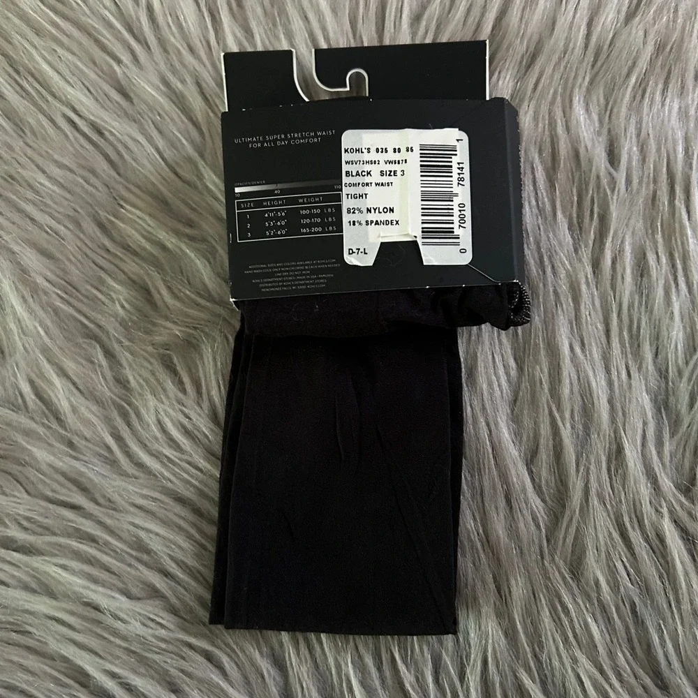 Simply Vera‎ Vera Wang Comfort Waist Tights Womens Size 3 Black Semi Opaque
